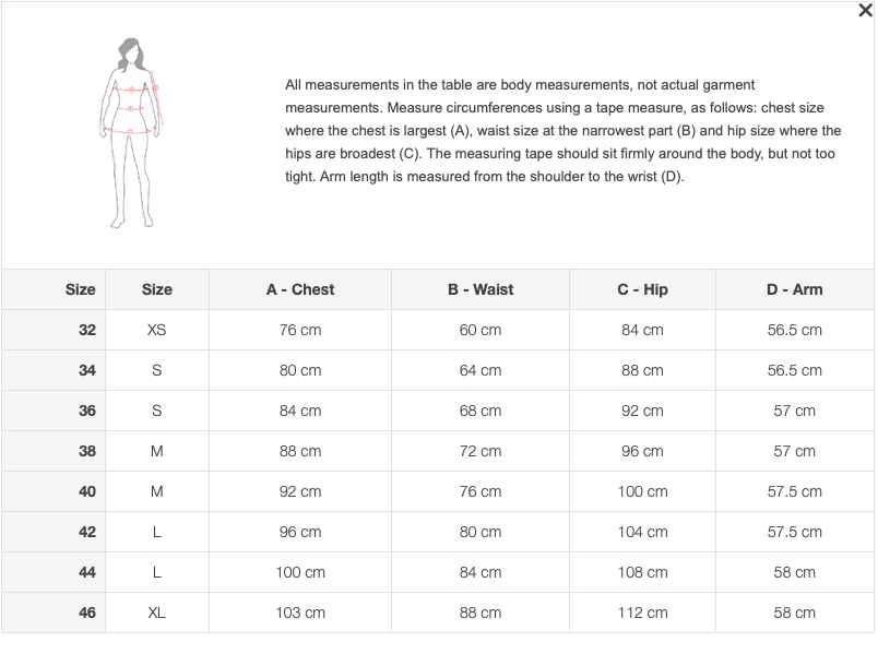 B Vertigo Size Chart